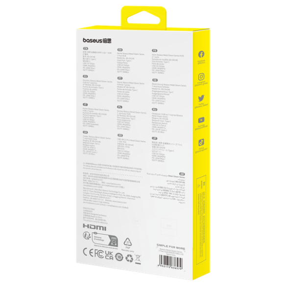 Baseus StarJoy | Adapter HUB 7w1 USB-C 100W HDMI 4K USB3.0 USB-C TF/SD 