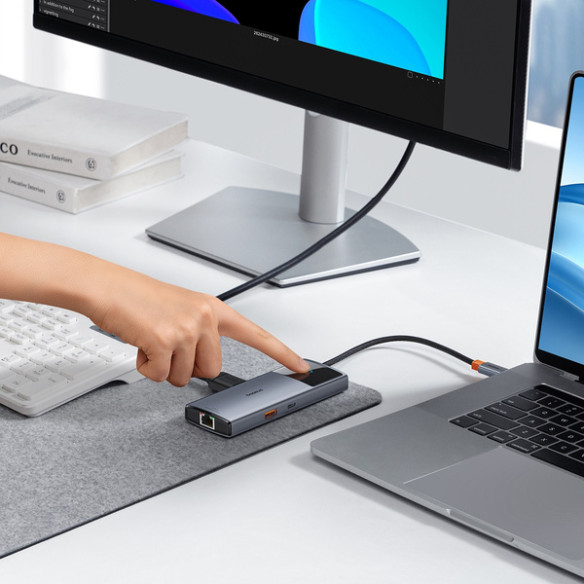 Baseus Metal Gleam II 6w1 | Adapter HUB 6w1 USB-C do HDMI, RJ45, Typ-C Data, 2x USB3.2, Typ-C 100W