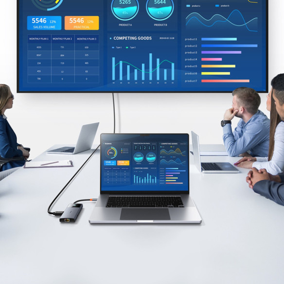 Baseus Metal Gleam II 6w1 | Adapter HUB 6w1 USB-C do HDMI, RJ45, Typ-C Data, 2x USB3.2, Typ-C 100W