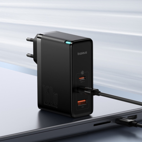 Baseus GaN5 Pro | Ładowarka sieciowa zasilacz 3x USB-C USB-A 160W Power Delivery 3.0 QC 4.0 Huawei SCP FCP AFC PPS + kabel
