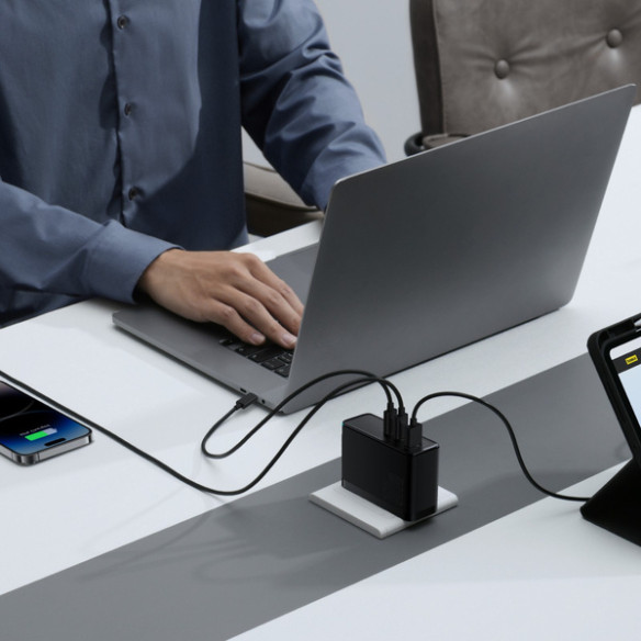 Baseus GaN5 Pro | Ładowarka sieciowa zasilacz 3x USB-C USB-A 160W Power Delivery 3.0 QC 4.0 Huawei SCP FCP AFC PPS + kabel