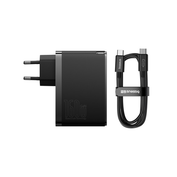Baseus GaN5 Pro | Ładowarka sieciowa zasilacz 3x USB-C USB-A 160W Power Delivery 3.0 QC 4.0 Huawei SCP FCP AFC PPS + kabel