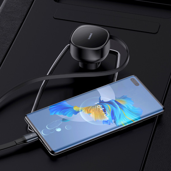 Baseus Enjoyment Retractable Pro | Ładowarka samochodowa z kablem USB-C i portem Typ-C QC PD AFC 60W