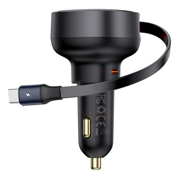 Baseus Enjoyment Retractable Pro | Ładowarka samochodowa z kablem USB-C i portem Typ-C QC PD AFC 60W