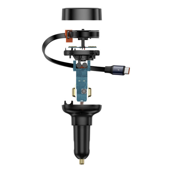 Baseus Enjoyment Retractable Pro | Ładowarka samochodowa z kablem USB-C i portem Typ-C QC PD AFC 60W