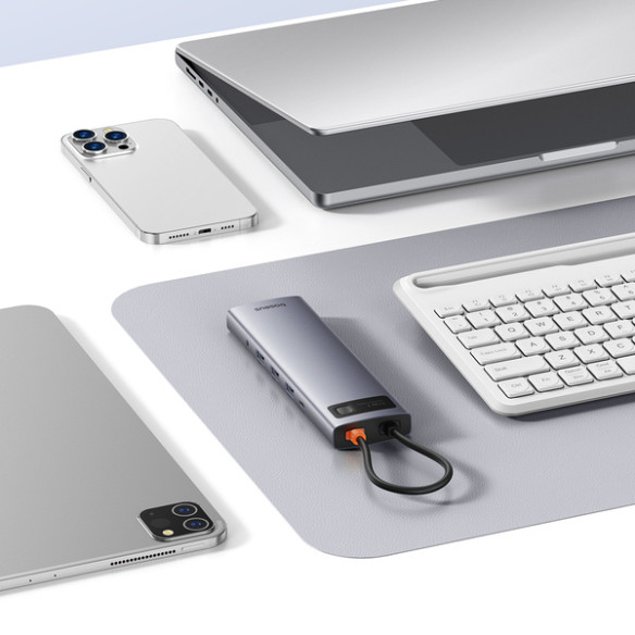 Baseus Metal Gleam 11w1 | Adapter HUB 11w1 USB-C do HDMI, VGA, RJ45, 3x USB 3.0, USB 2.0, SD/TF, USB-C 100W PD, Audio Mini Jack 