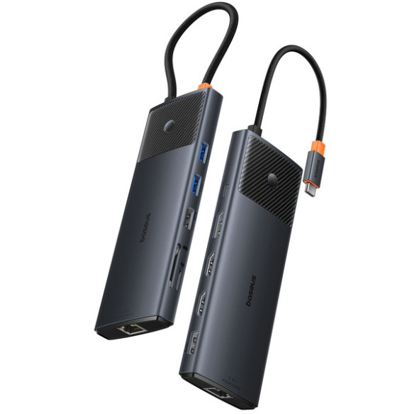 Baseus Metal Gleam II 11w1 | Adapter HUB 10w1 USB-C do 2x HDMI 4K, Display Port 4K, RJ45, 2x USB3.0, 2x USB2.0, SD/TF, Typ-C PD 