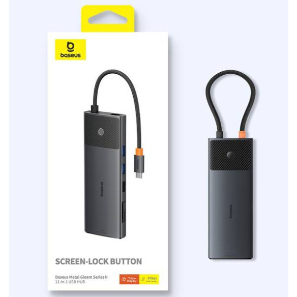 Baseus Metal Gleam II 11w1 | Adapter HUB 10w1 USB-C do 2x HDMI 4K, Display Port 4K, RJ45, 2x USB3.0, 2x USB2.0, SD/TF, Typ-C PD 