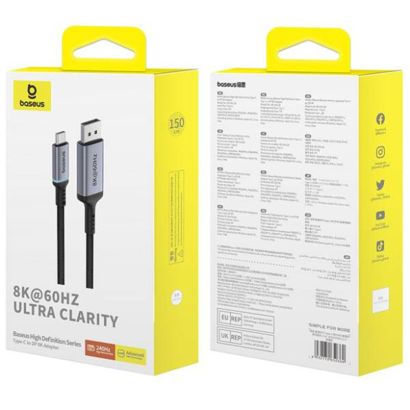 Baseus High Definition | Kabel przewód USB-C - DisplayPort DP 8K60Hz HDR 1.5m