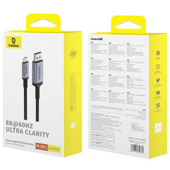 Baseus High Definition | Kabel przewód USB-C - DisplayPort DP 8K60Hz HDR 2m