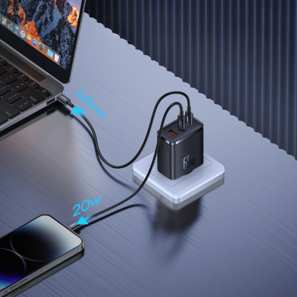 Baseus GaN5 Cube Pro | Ładowarka sieciowa zasilacz 3x USB-C USB-A 65W Power Delivery 3.0 QC 3.0 Huawei SCP FCP AFC PPS