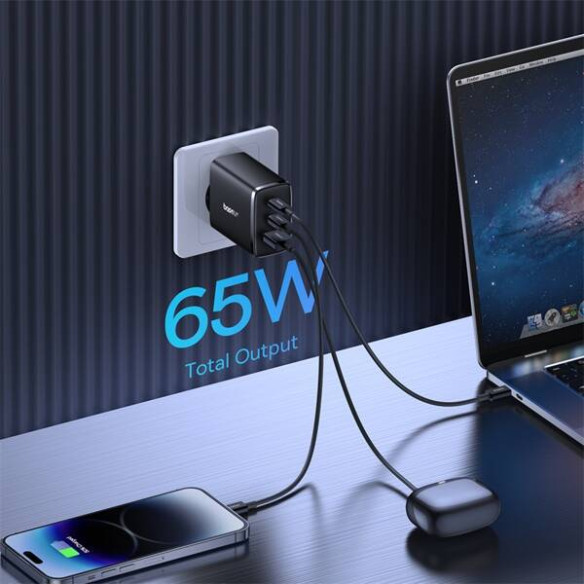 Baseus GaN5 Cube Pro | Ładowarka sieciowa zasilacz 3x USB-C USB-A 65W Power Delivery 3.0 QC 3.0 Huawei SCP FCP AFC PPS
