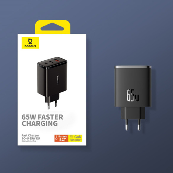 Baseus GaN5 Cube Pro | Ładowarka sieciowa zasilacz 3x USB-C USB-A 65W Power Delivery 3.0 QC 3.0 Huawei SCP FCP AFC PPS