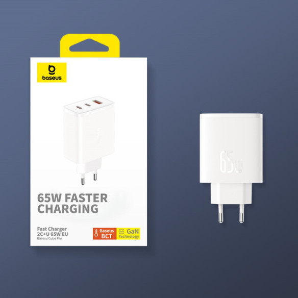 Baseus GaN5 Cube Pro | Ładowarka sieciowa zasilacz 3x USB-C USB-A 65W Power Delivery 3.0 QC 3.0 Huawei SCP FCP AFC PPS