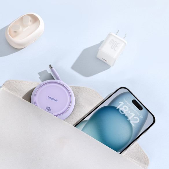 Baseus Free2Draw Mini | Kabel z regulacją długości USB-C Type-C Power Delivery 100W 1m 