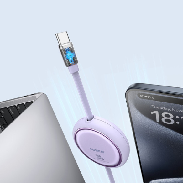Baseus Free2Draw Mini | Kabel z regulacją długości USB-C Type-C Power Delivery 100W 1m 