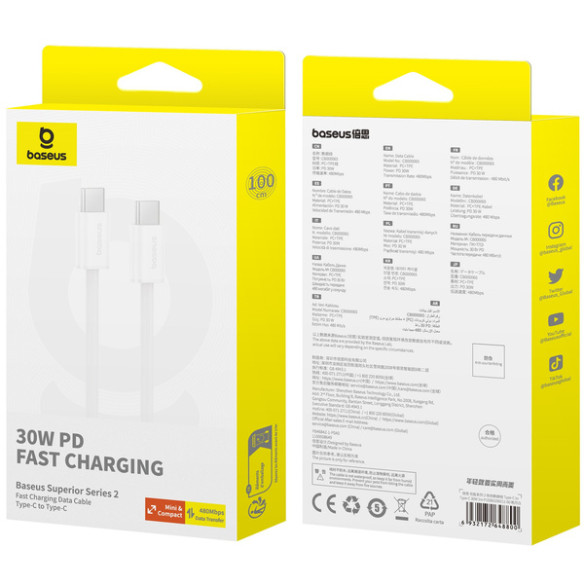 Baseus Superior 2 | Kabel USB-C Type-C do iPhone serii 15 Power Delivery 30W 1m