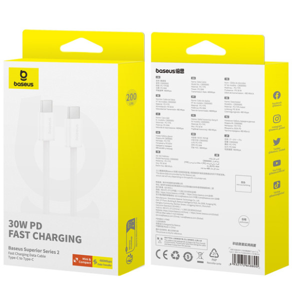 Baseus Superior 2 | Kabel USB-C Type-C do iPhone serii 15 Power Delivery 30W 2m