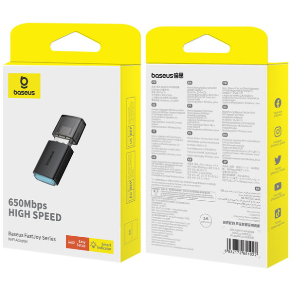 Baseus FastJoy WiFi | Karta sieciowa adapter WiFi USB do komputera laptopa zewnętrzna 2.4 GHz 650Mbps
