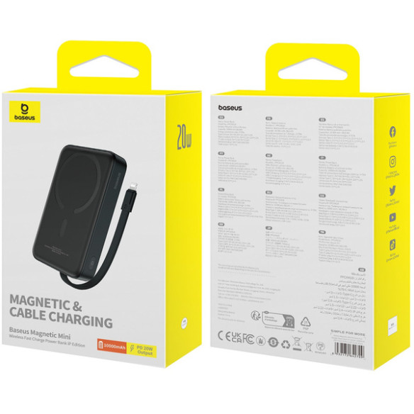 Baseus Magnetic Mini | Power Bank 10000mAh 20W USB-C z ładowaniem bezprzewodowym MagSafe z kablem Lightning (do iPhone)