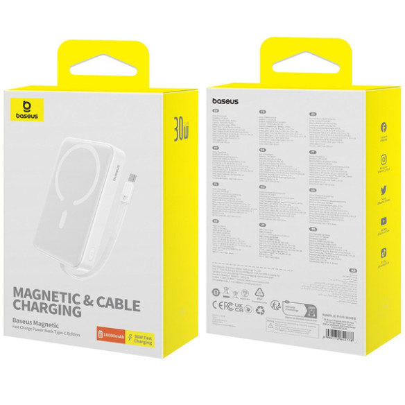 Baseus Magnetic Mini | Power Bank 10000mAh 30W USB-C z ładowaniem bezprzewodowym MagSafe z kablem Type-C