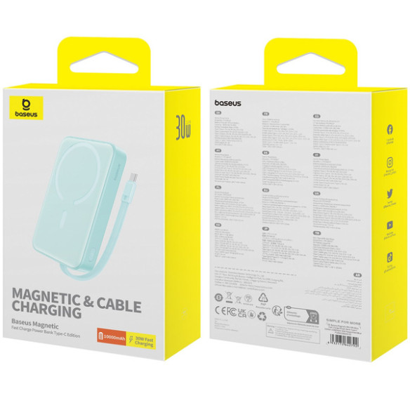 Baseus Magnetic Mini | Power Bank 10000mAh 30W USB-C z ładowaniem bezprzewodowym MagSafe z kablem Type-C