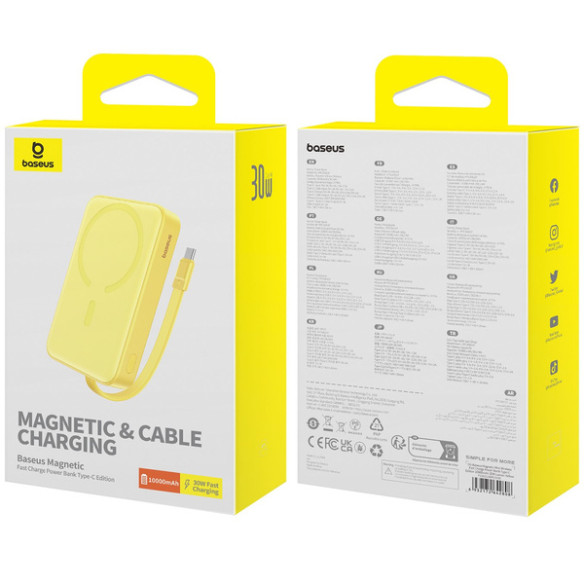 Baseus Magnetic Mini | Power Bank 10000mAh 30W USB-C z ładowaniem bezprzewodowym MagSafe z kablem Type-C