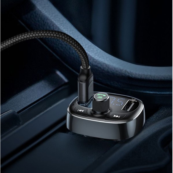 Baseus T typed | Transmiter FM bluetooth 4.2 MP3 + ładowarka samochodowa 2x USB 3.4A