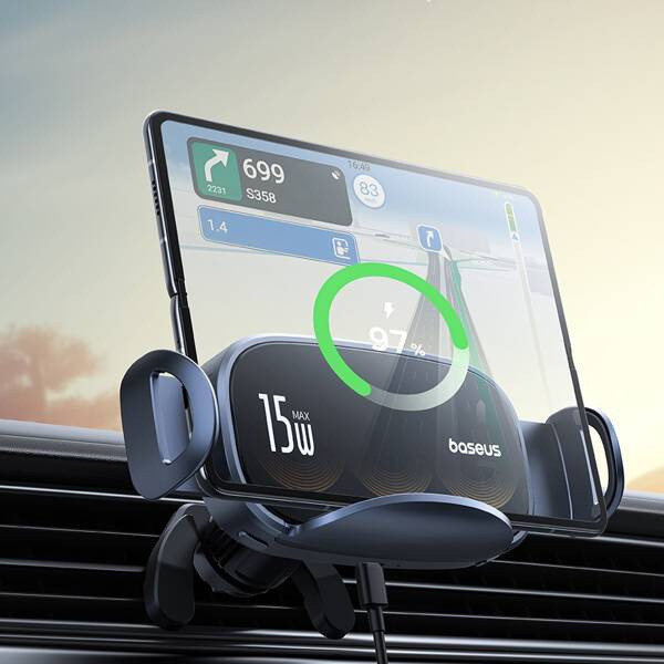 Baseus LightChaser Series Triple-Coil Wireless Charging Electric Car Mount Cluster Black