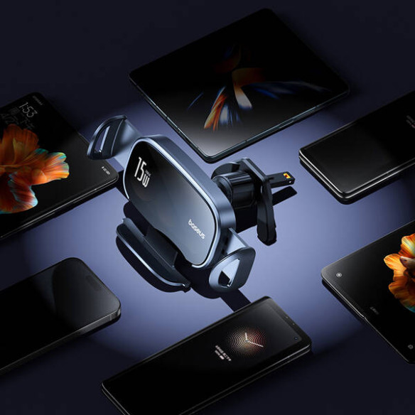 Baseus LightChaser Series Triple-Coil Wireless Charging Electric Car Mount Cluster Black