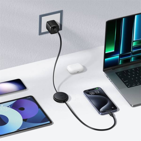 Baseus Free2Pull Mini  | Kabel zwijany, z szybkim ładowaniem, przewód, USB-C Typ-C 60W, czarny, 1m