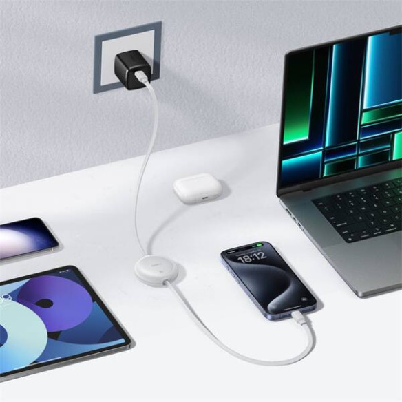 Baseus Free2Pull Mini | Kabel zwijany, z szybkim ładowaniem, przewód, USB-C Typ-C 60W, biały, 1m