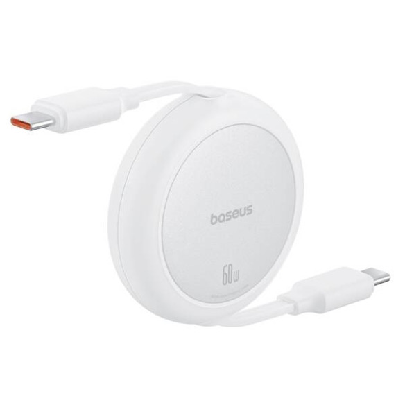 Baseus Free2Pull Mini | Kabel zwijany, z szybkim ładowaniem, przewód, USB-C Typ-C 60W, biały, 1m
