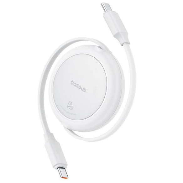 Baseus Free2Pull Mini | Kabel zwijany, z szybkim ładowaniem, przewód, USB-C Typ-C 60W, biały, 1m