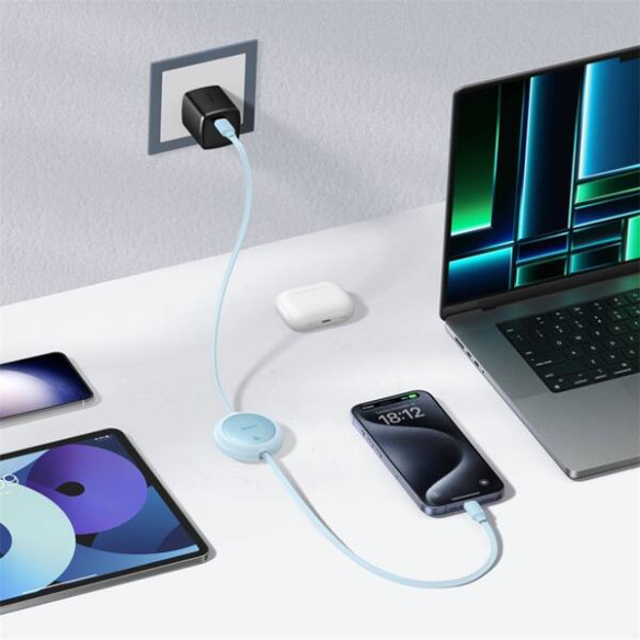 Baseus Free2Pull Mini | Kabel zwijany, z szybkim ładowaniem, przewód, USB-C Typ-C 60W, niebieski, 1m