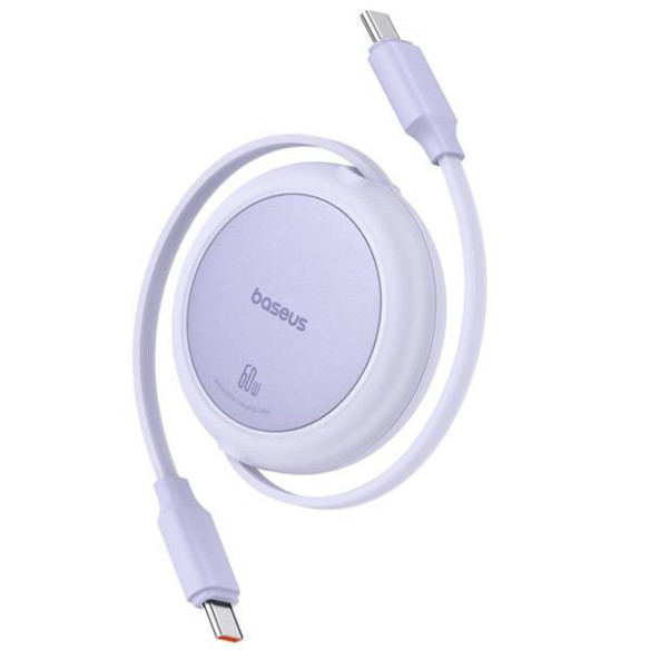 Baseus Free2Pull Mini | Kabel zwijany, z szybkim ładowaniem, przewód, USB-C Typ-C 60W, fioletowy, 1m