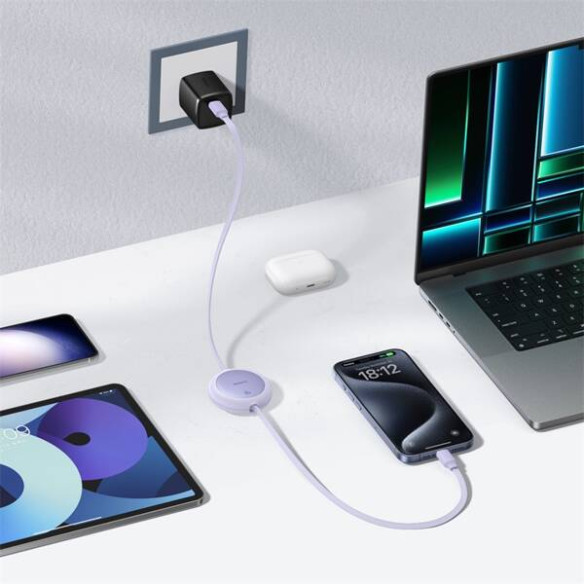 Baseus Free2Pull Mini | Kabel zwijany, z szybkim ładowaniem, przewód, USB-C Typ-C 60W, fioletowy, 1m