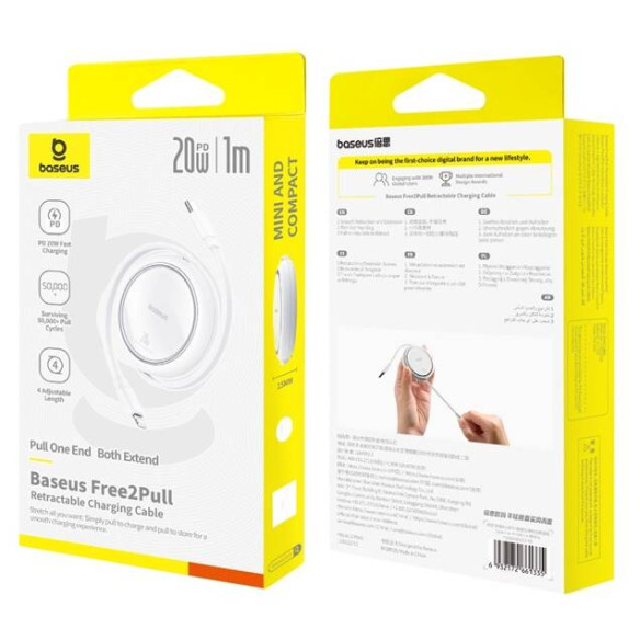 Baseus Free2Pull | Rozwijany kabel, przewód do iPhone, USB-C - Ligtning, Szybkie ładowanie PD 20W, 1m