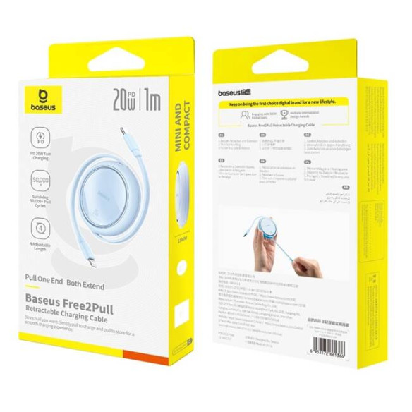 Baseus Free2Pull | Rozwijany kabel, przewód do iPhone, USB-C - Ligtning, Szybkie ładowanie PD 20W, 1m