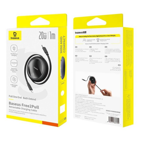 Baseus Free2Pull | Rozwijany kabel, przewód do iPhone, USB-C - Ligtning, Szybkie ładowanie PD 20W, 1m