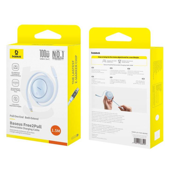 Baseus Free2Pull Mini Baseus Free2Pull | Rozwijany kabel, przewód Type-C USB-C, Szybkie ładowanie PD 100W, 1.5m
