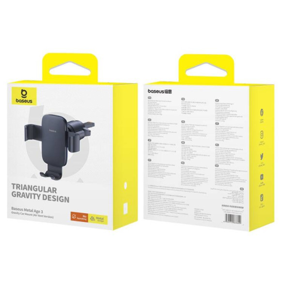 Baseus Metal Age 3 | Uchwyt grawitacyjny do telefonu do kratki nawiewu, czarny