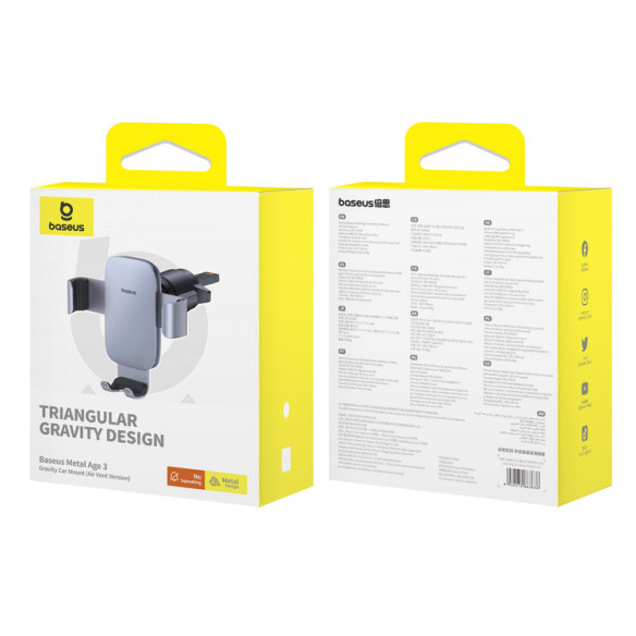 Baseus Metal Age 3 | Uchwyt grawitacyjny do telefonu do kratki nawiewu, szary