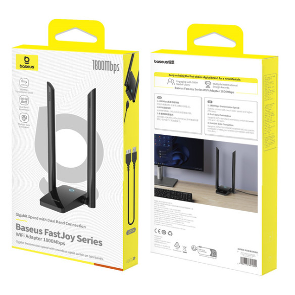 Baseus FastJoy | Karta sieciowa zewnętrzna, Adapter WIFI USB, 1800Mbps, Dualband 2.4GHz, 5Ghz WPA3