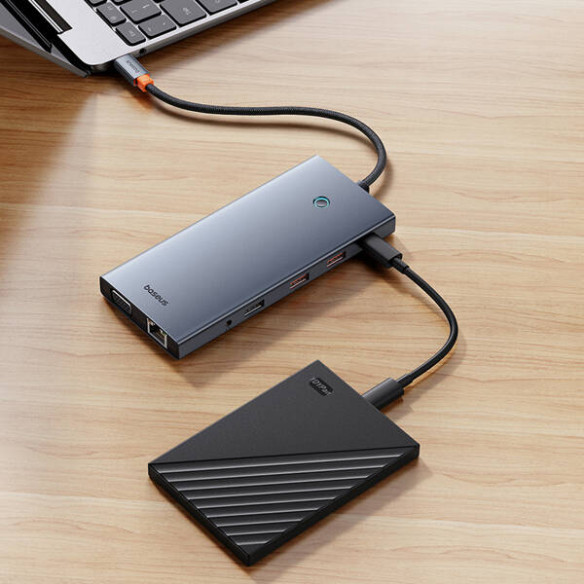 Baseus PortalJoy Series | Adapter HUB USB-C do 13 Portów,  2x HDMI, VGA, DP,  2x USB3.1, USB2.0, USB-C, Mini Jack, RJ45, SF/TF 1