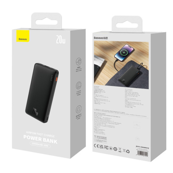Baseus Airpow | Power Bank z szybkim ładowaniem PD 20W 10000mAh, kabel USB-C