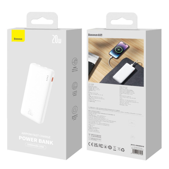 Baseus Airpow | Power Bank z szybkim ładowaniem PD 20W 10000mAh, kabel USB-C
