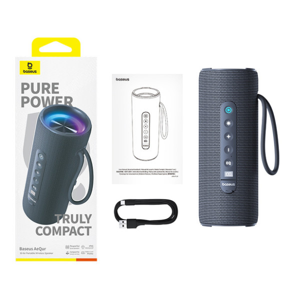 Baseus AeQur 30 | Głośnik przenośny, bezprzewodowy Bluetooth 5.3, LED RGB + aplikacja