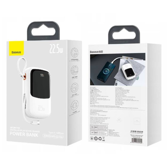 Baseus Qpow Pro | Power Bank 20000mAh 22.5W z wbudowanym kablem USB-C i szybkim ładowaniem