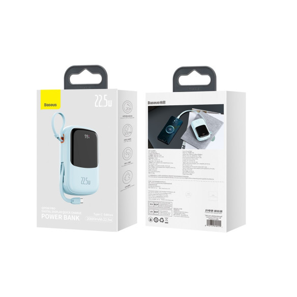 Baseus Qpow Pro | Power Bank 20000mAh 22.5W z wbudowanym kablem USB-C i szybkim ładowaniem